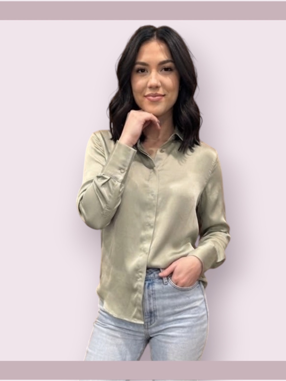 Abercrombie & Fitch Sage Satin Effect Button Down Shirt